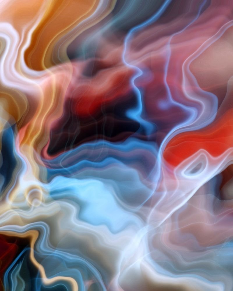 An abstract artwork of flowing multicoloured waves